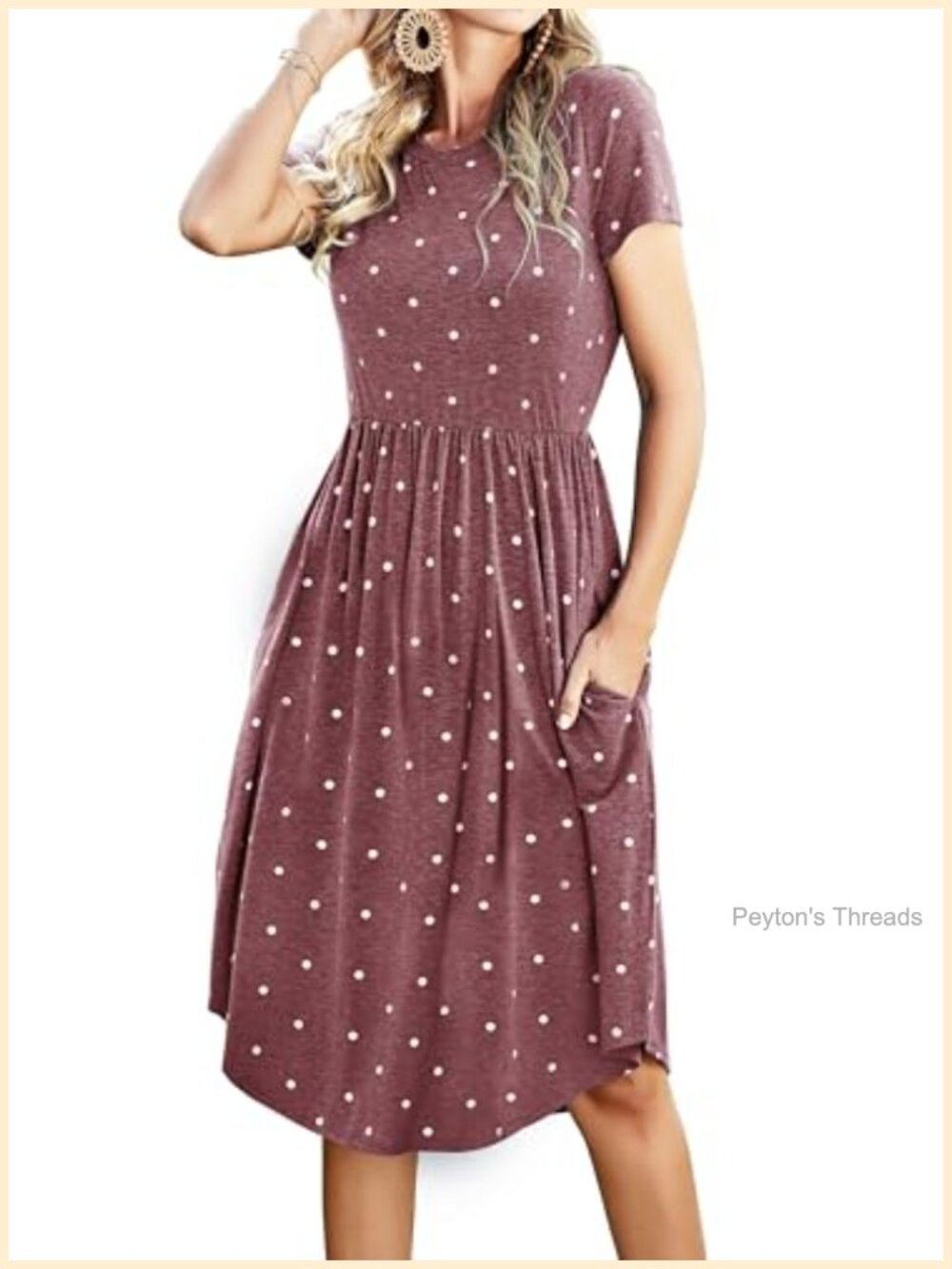Womens Modest Midi Dress with Pockets Short Sleeve A-Line Casual Teacher Work